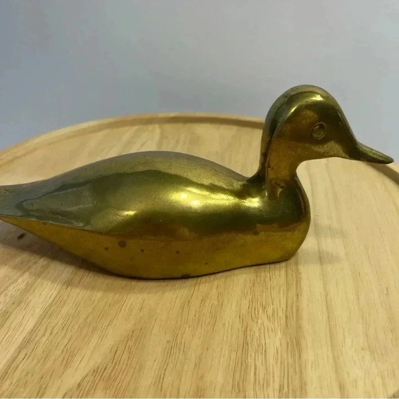 Vintage Large Solid Brass Mallard Duck Figurine Paperweight Door Stop 9” X 4” - Picture 2 of 7